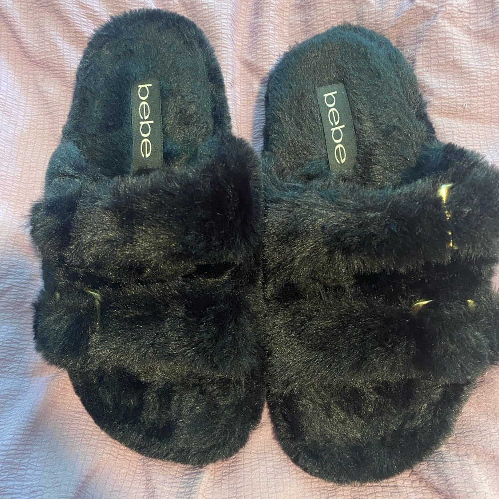 Bebe Plush Black Slides